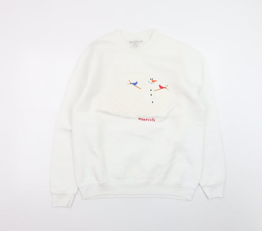Lee Women White Minnesota Snowman Heavyweight Sweatshirt M