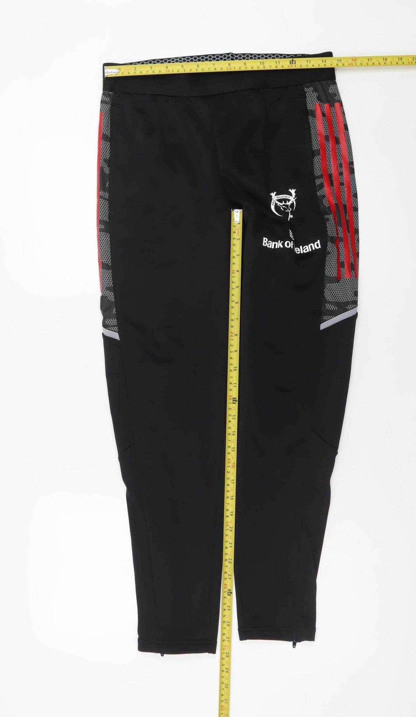 Adidas Men Black Jogger Sweatpants Medium Tapered Red Stripe Sportswear