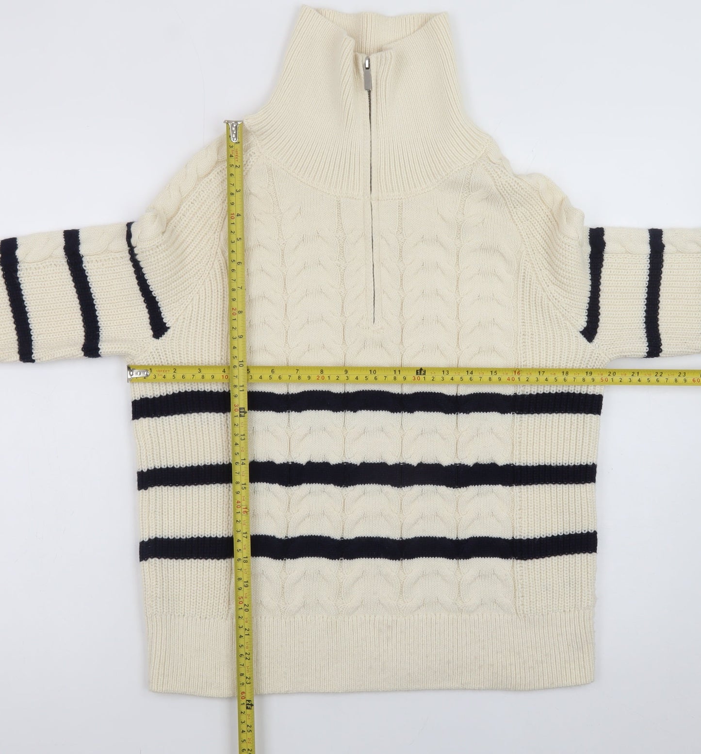 Dunnes Stores Womens Ivory Cable Knit Half Zip Jumper Size 14