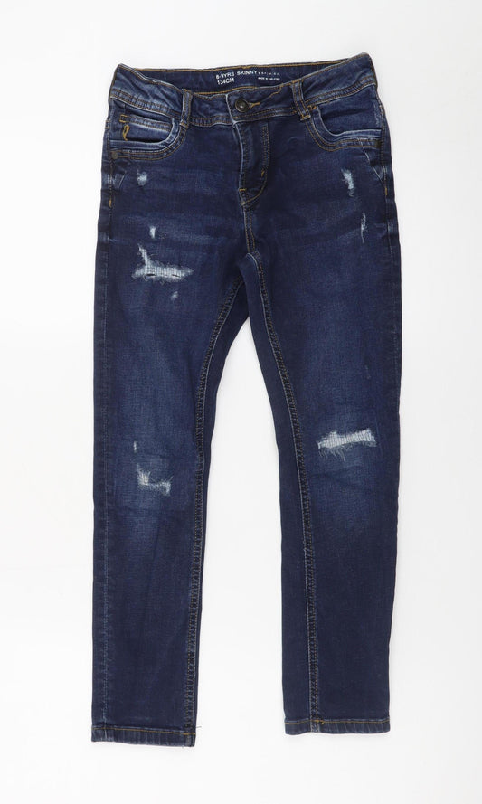 Denim Co. Girls Blue Skinny Jeans 8-9 Years Distressed Stretch Denim