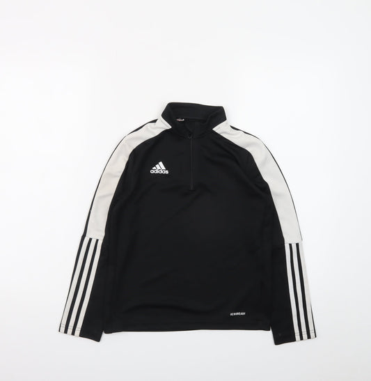 Adidas Girls Black 9-10 Years 1/4 Zip Sports Sweatshirt