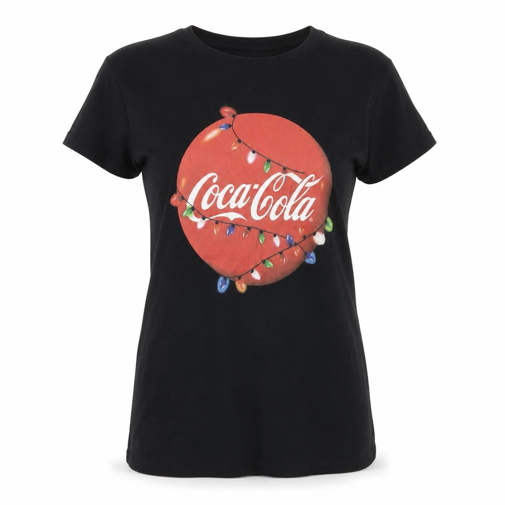 Coca-Cola Womens Black Small Christmas Graphic T-Shirt 100% Cotton