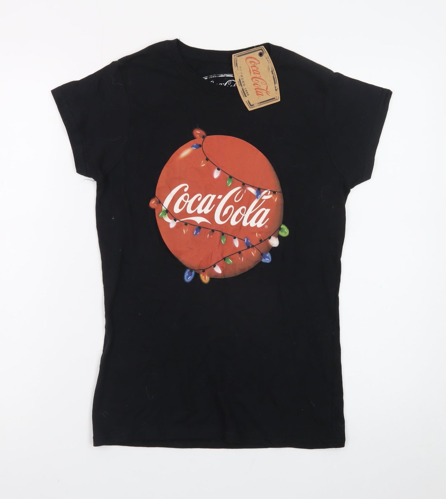 Coca-Cola Womens Black Small Christmas Graphic T-Shirt 100% Cotton