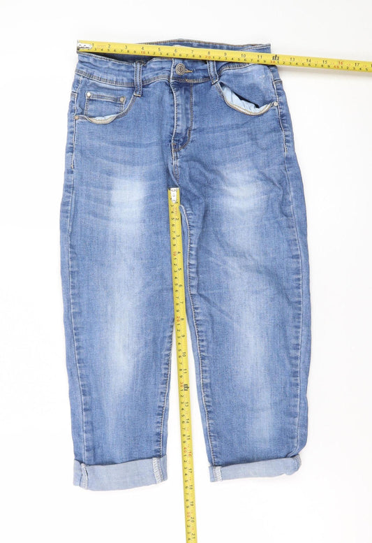 Voggo Women Blue Relaxed Boyfriend Mid Rise Cuffed Jeans Size 8