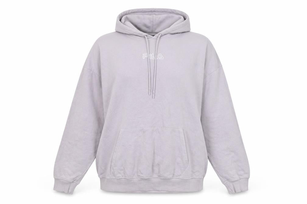 Fila Womens Light Grey Pullover Hoodie Size S Relaxed Fit Cotton Blend