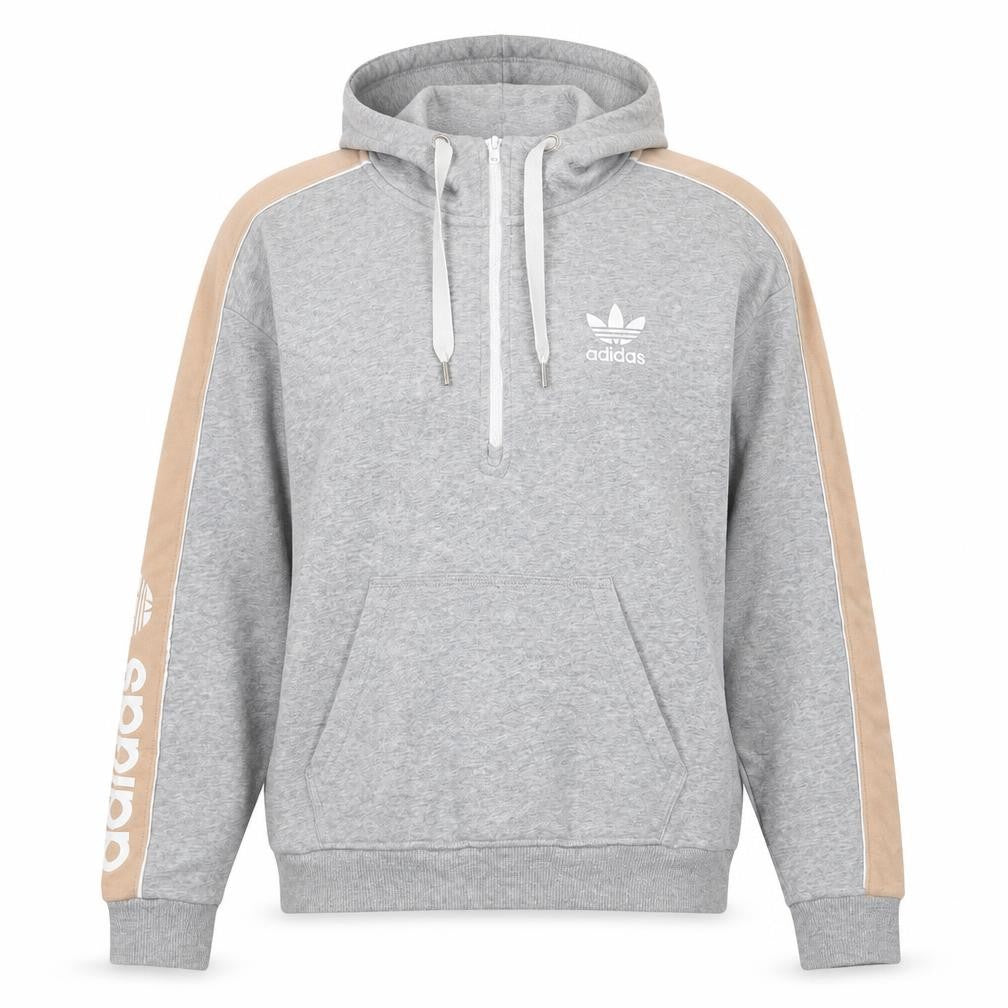Adidas Womens Grey Hoodie UK 8 Beige Stripe 1/4 Zip Pullover