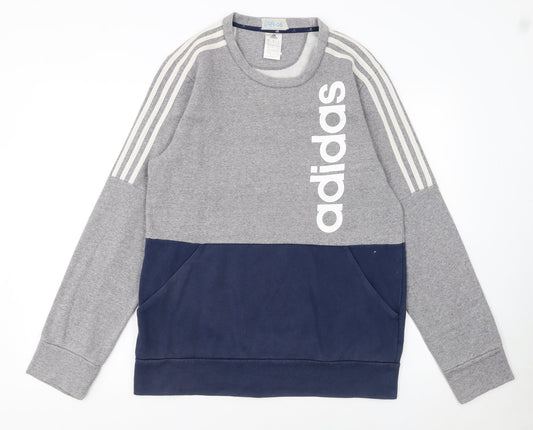 Adidas Men Grey Pullover Sweatshirt M Crew Neck Logo Sports Top