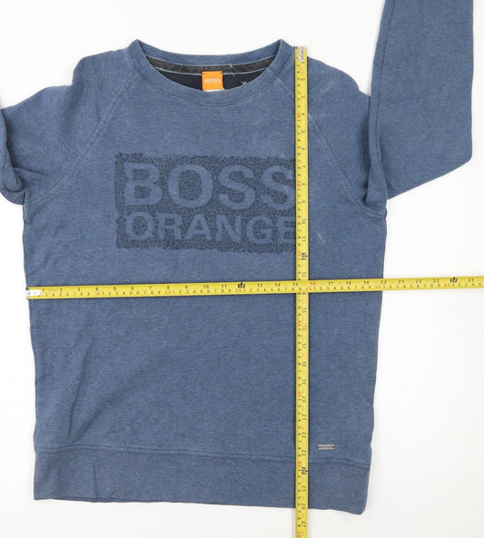 Hugo Boss Men's Blue Logo Pullover Sweatshirt Size M Crew Neck Cotton