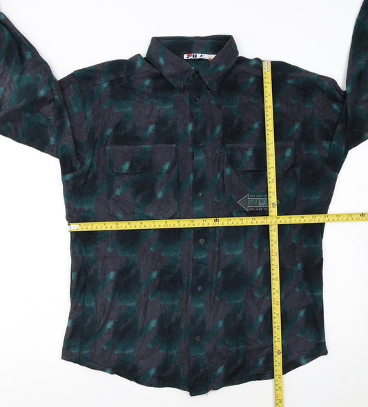 Fila Men's Green Flannel Camouflage Button-Up Shirt Size M