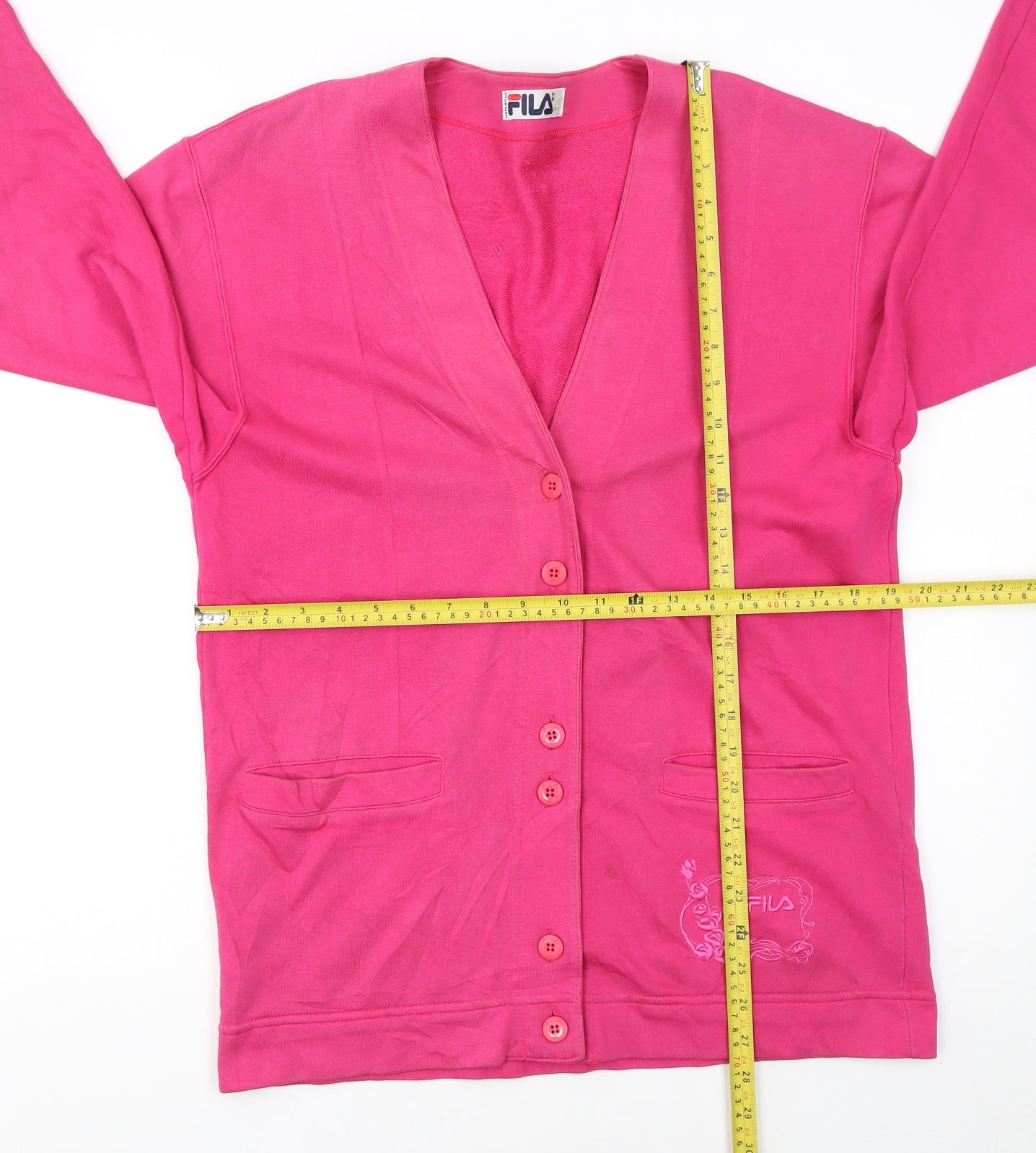 FILA Women's Pink Cotton V-Neck Button Cardigan Size L