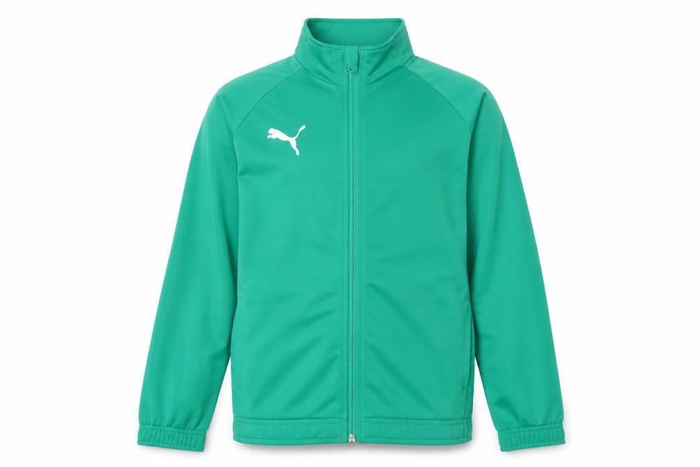 Front view of Puma boys’ green track jacket 14 years full zip lightweight sportswear