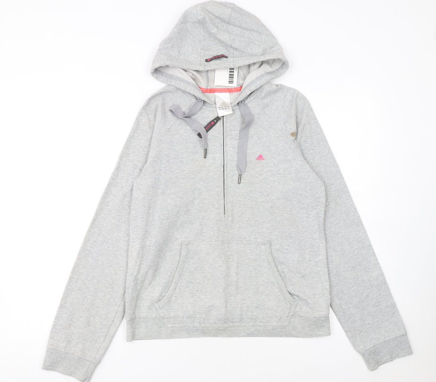 Adidas Women's Grey 1/4 Zip Hoodie Size 14 Cotton Blend