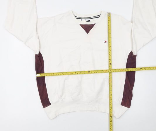 Tommy Hilfiger Women Ivory & Brown Cotton Crew Neck Pullover Sweatshirt M
