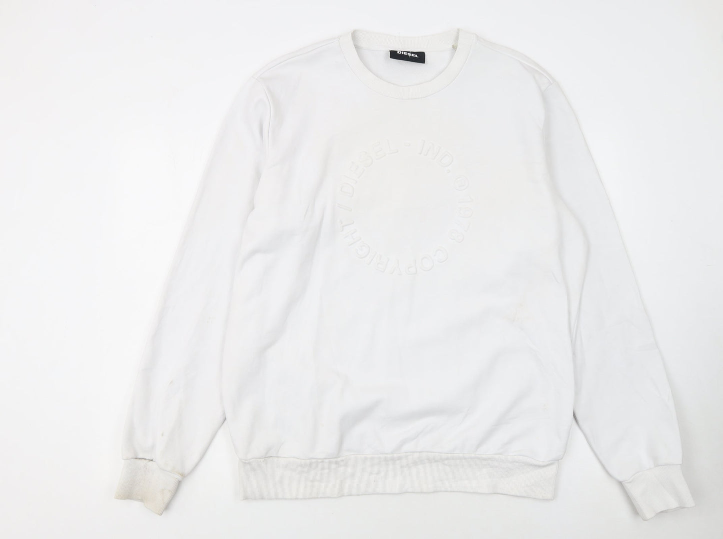 Diesel Men’s White XL Pullover Sweatshirt Crew Neck Logo Cotton