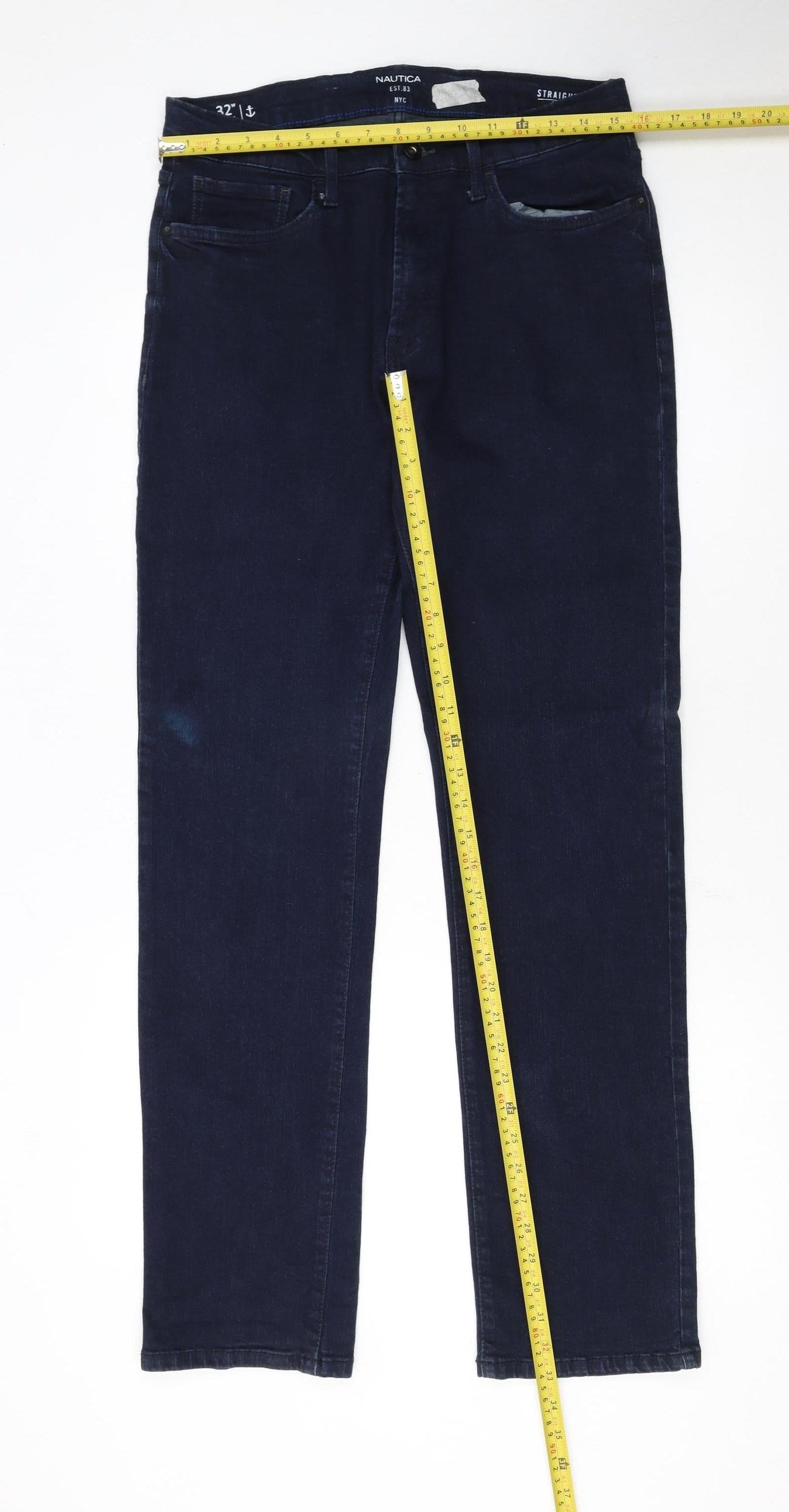 Nautica Men's Blue Straight Denim Jeans 32W x 32L Stretch Regular Fit