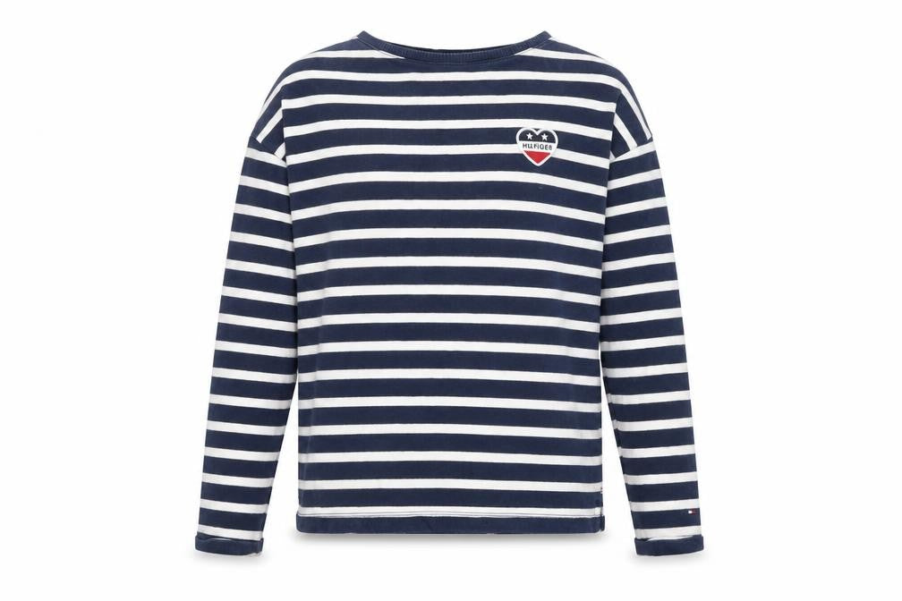 Tommy Hilfiger Girls Navy & White Striped Pullover Sweatshirt Size 152