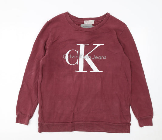 Calvin Klein Jeans Mens Red Logo Pullover Sweatshirt Size M