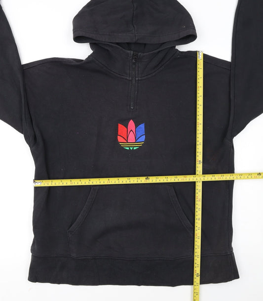 Adidas Women's Black 1/2 Zip Hoodie Size 8 Embroidered Logo Cotton Blend
