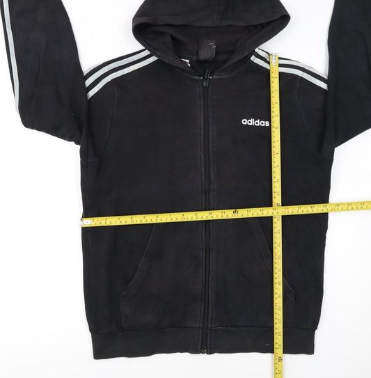 Adidas Boys Black Full Zip Hoodie 13-14 Years Regular Fit Cotton Blend