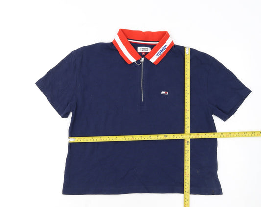 Tommy Jeans Women's Navy Polo Top S Half Zip Cotton Classic Style