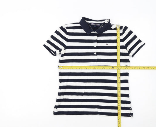 Tommy Hilfiger Women's XS Navy White Striped Cotton Polo Shirt