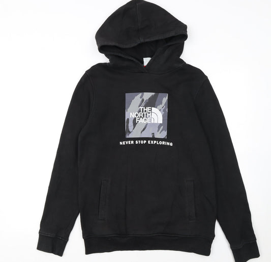 The North Face Boys Black L Pullover Fleece Hoodie Graphic Print