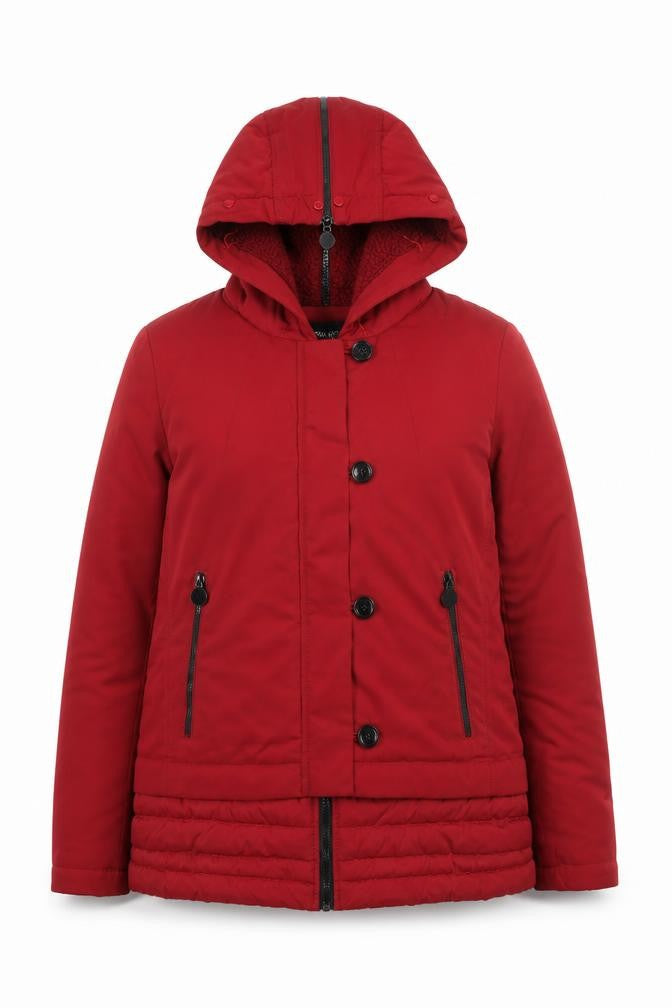 Attentif Women Red Hooded Puffer Jacket Size 12 Lined Winter Coat