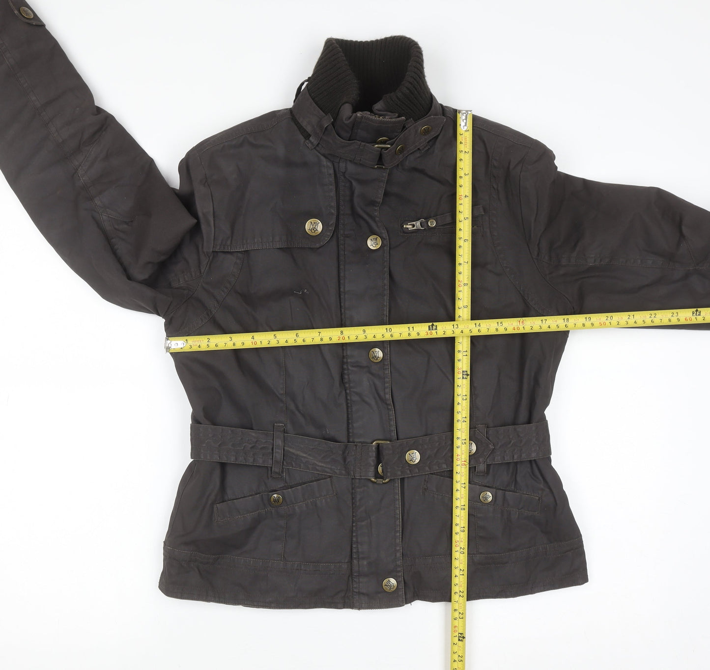 MNG Womens Black Belted Casual Jacket XL Cotton Lined Winter Coat