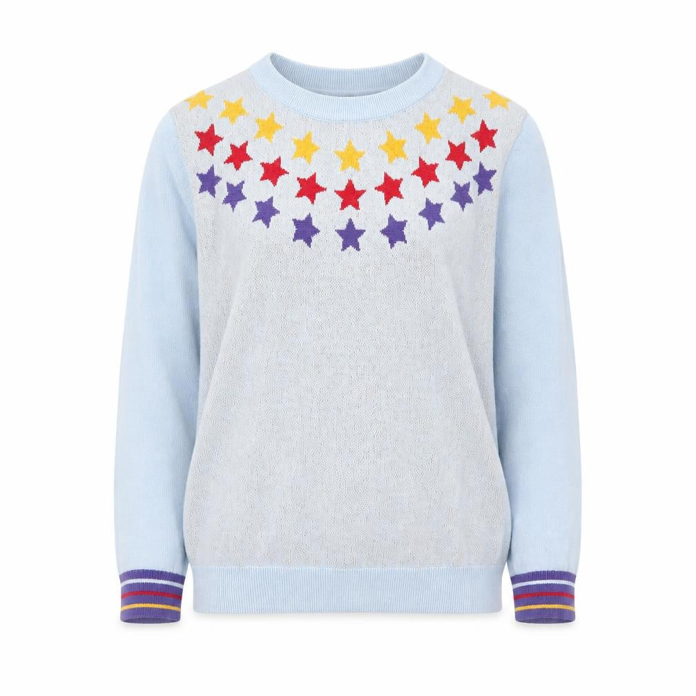 Bright & Beautiful Womens Light Blue Star Crew Neck Cotton Jumper UK 12-14
