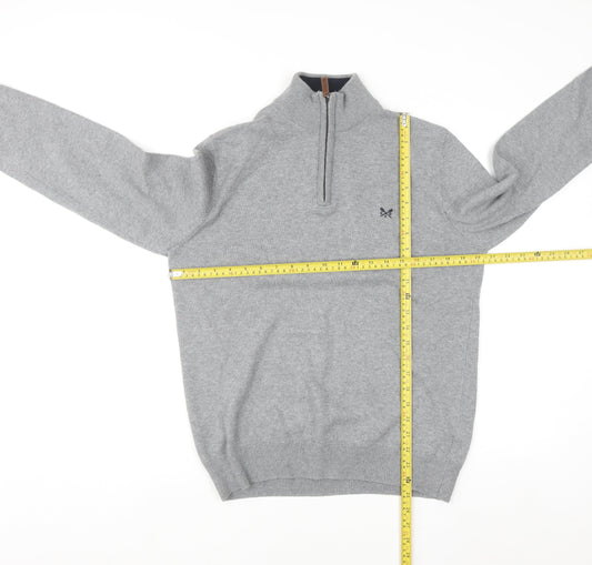 Crew Clothing Company Men's Grey Half Zip Cotton Cashmere Sweater M