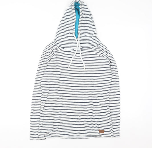 Trespass Women White Navy Striped Pullover Hoodie UK 10 S 100% Cotton