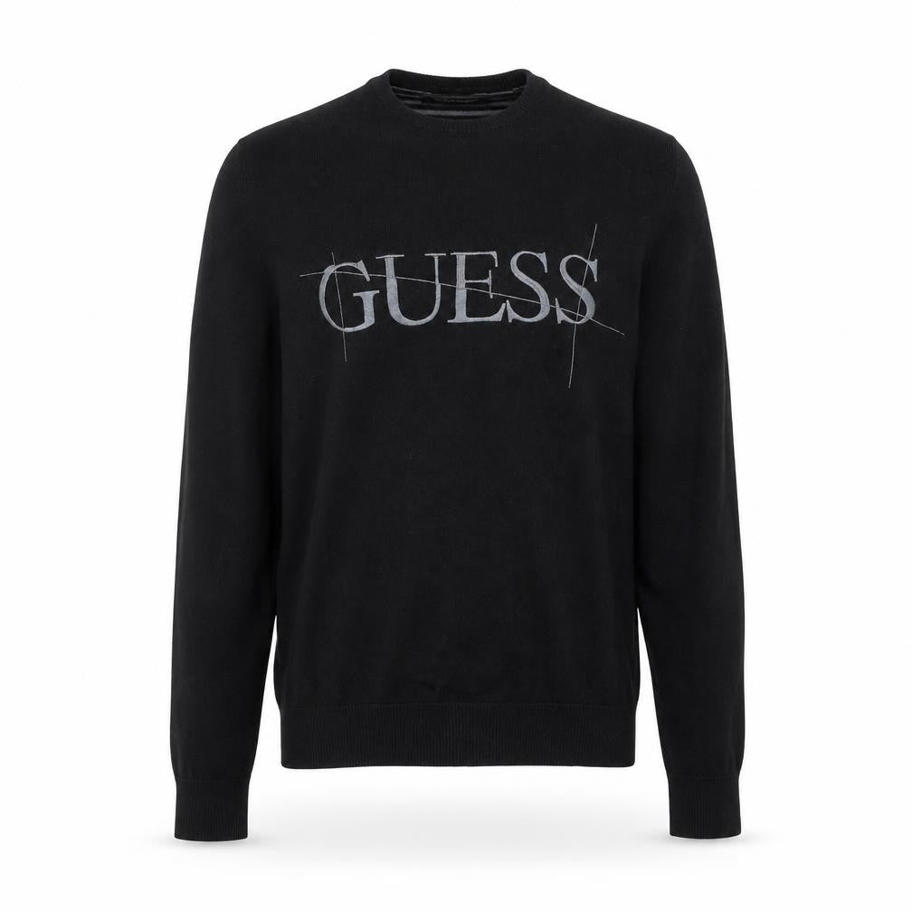 Guess Men's Black Crew Neck Logo Pullover Jumper Size M