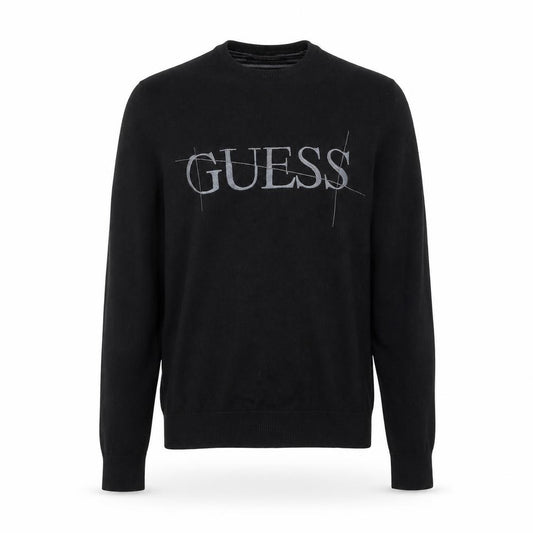 Guess Men's Black Crew Neck Logo Pullover Jumper Size M