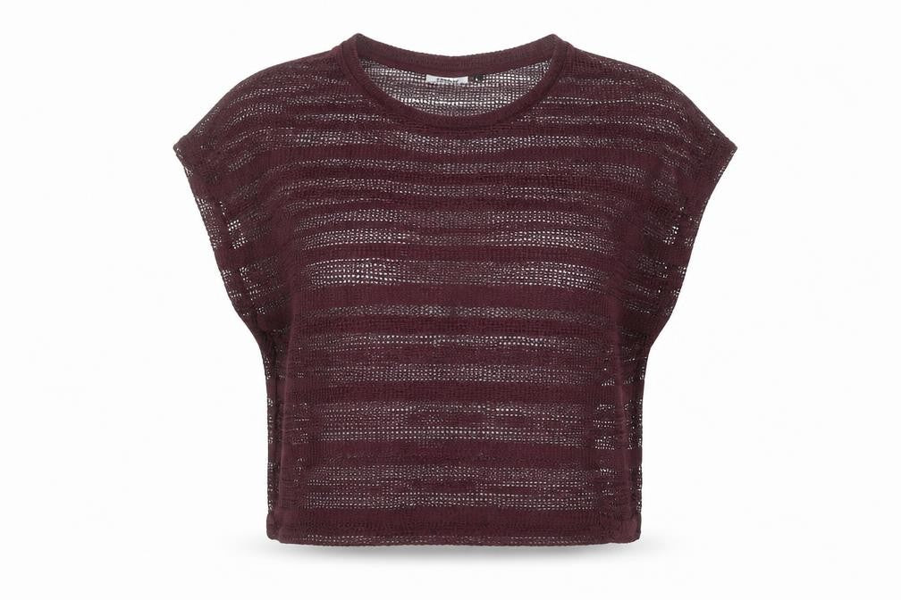 Only Womens Purple Cropped Knit Sheer T-Shirt Size L