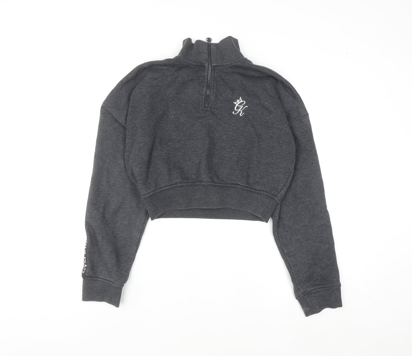 Gym King Women's Grey 1/4 Zip Cropped Sweatshirt Size 8