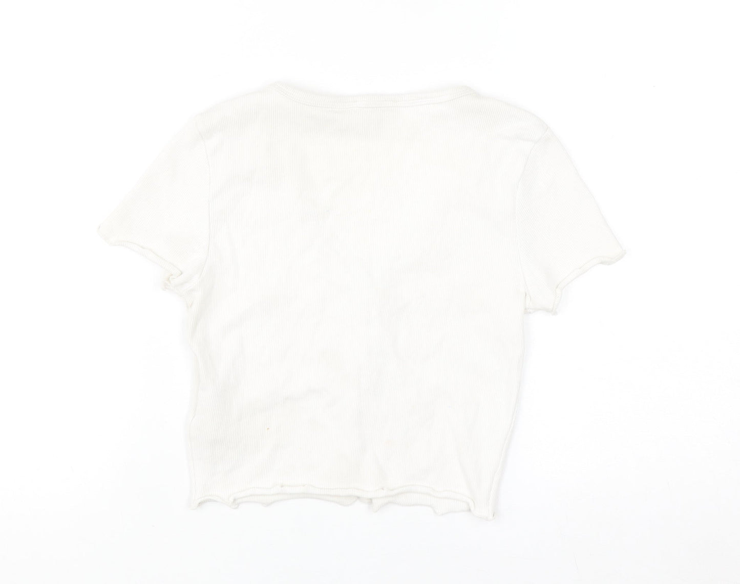 FB Sister Women's White Cropped Button-Up Ribbed Top Size S