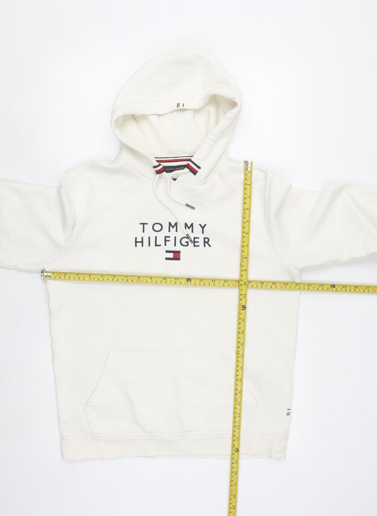 Tommy Hilfiger Men's White Pullover Hoodie M Logo Fleece