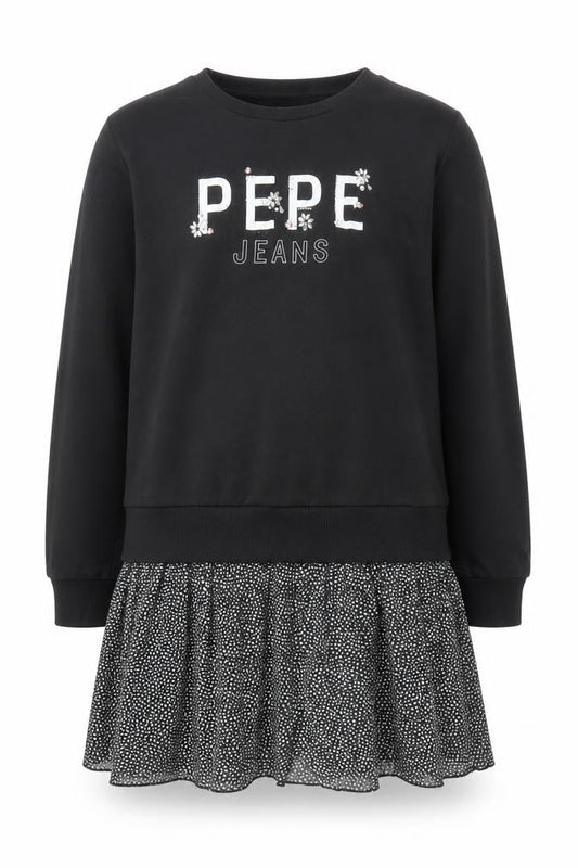 Pepe Jeans Girls Black Logo Sweatshirt Dress Size 16 Years Cotton Blend