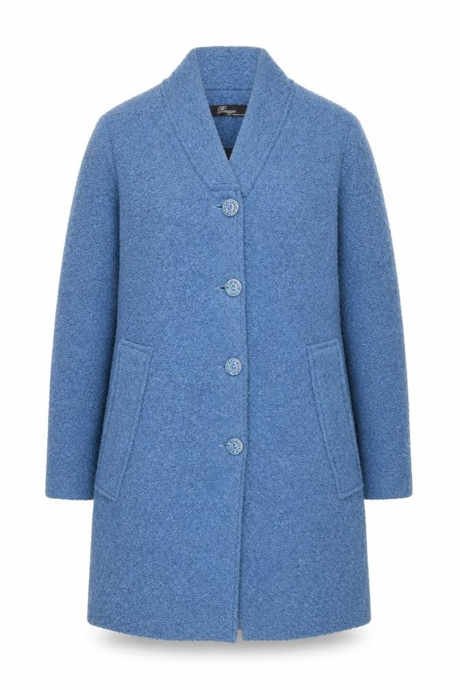 Peruzzi Women Blue Wool Blend Mid-Length Overcoat Size 10