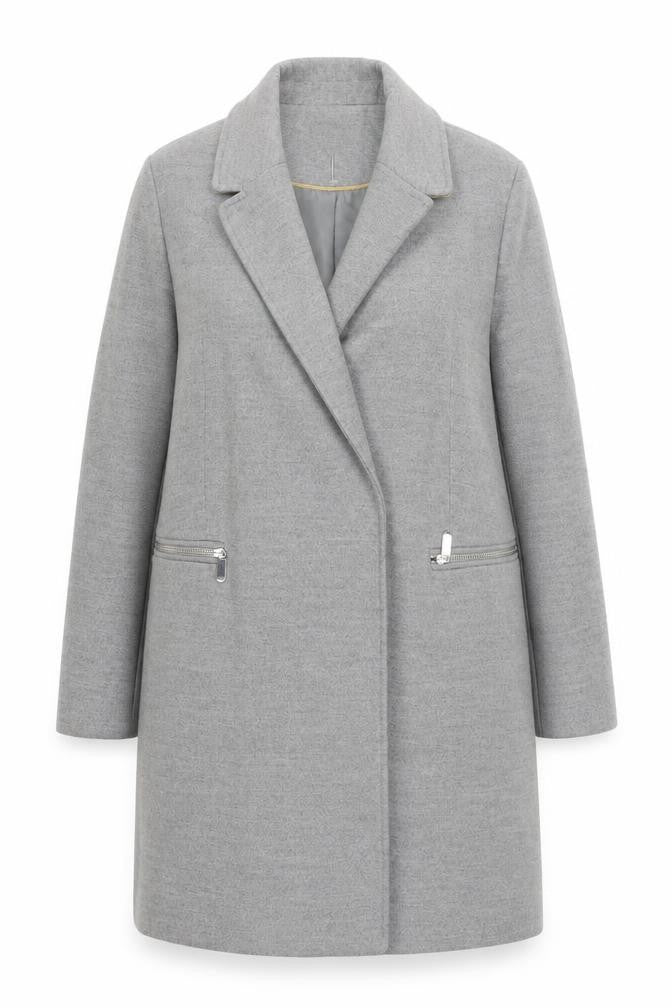 Topshop Women's Grey Mid-Length Overcoat Size 14 Polyester Blend