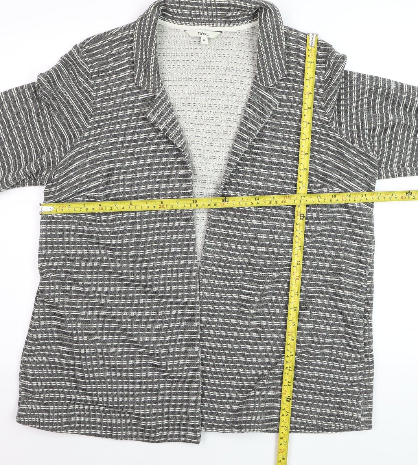 Next Women’s Grey Striped Collared Long Sleeve Open Cardigan Size 20