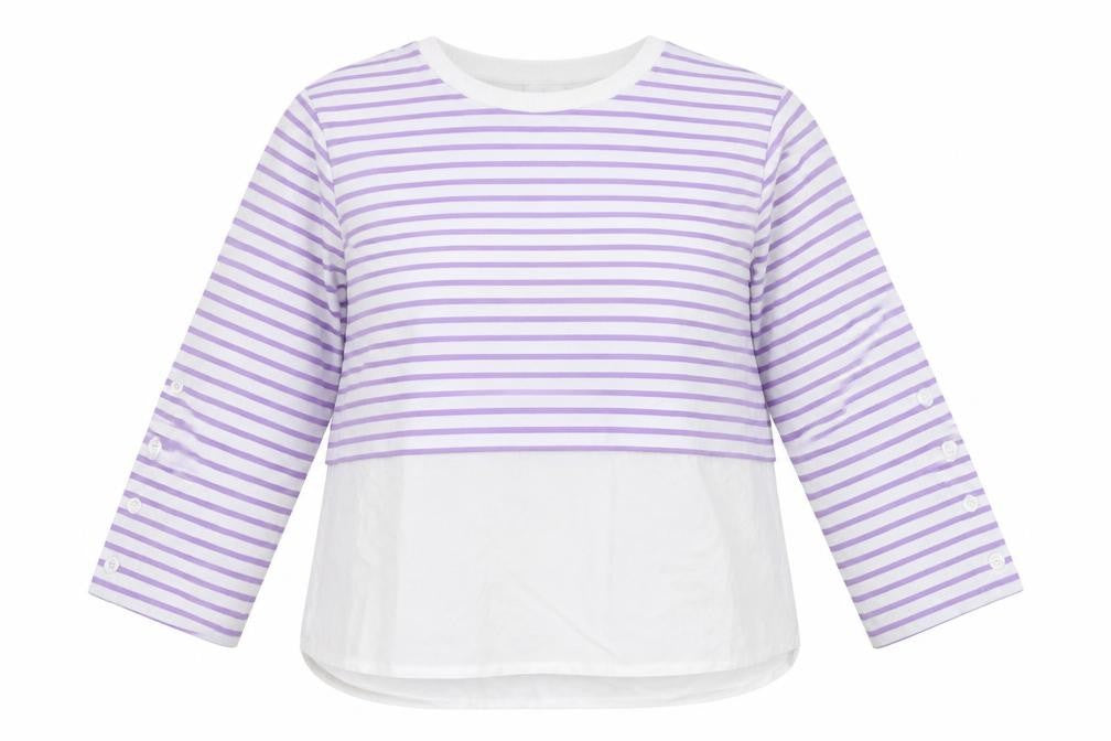 Gallery Women’s Lilac White Striped Long Sleeve Jersey Top Size M