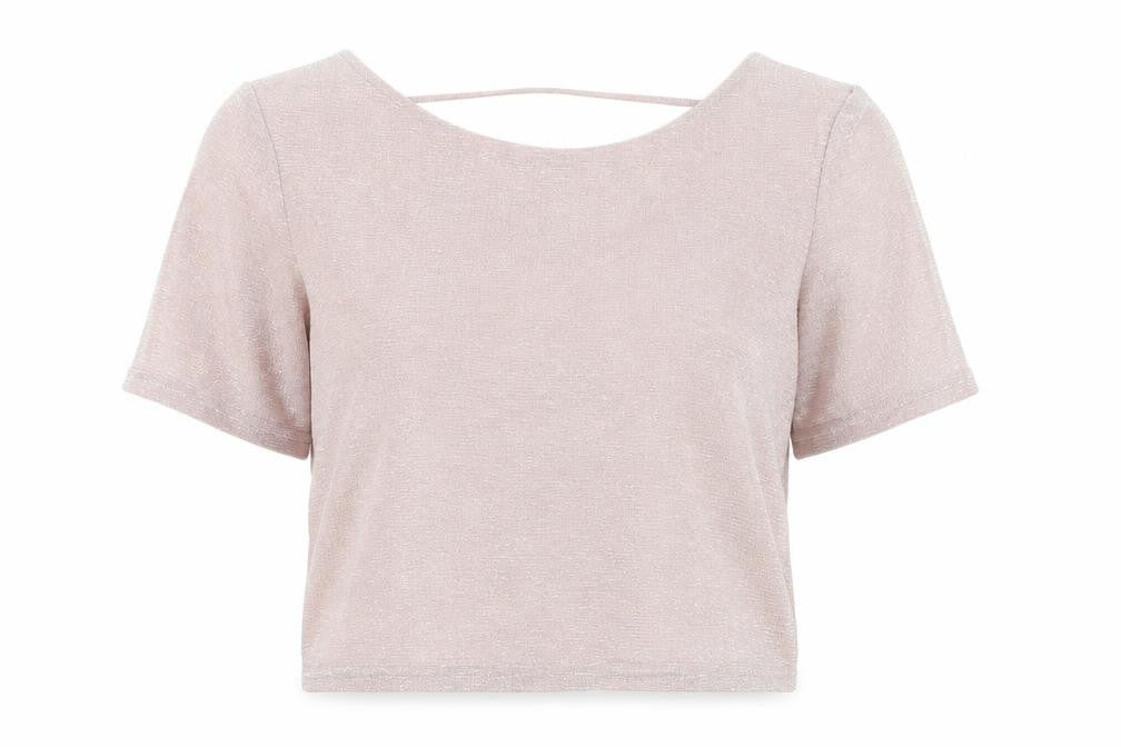 River Island Women Beige Cropped V-Neck Short Sleeve Top Size 8