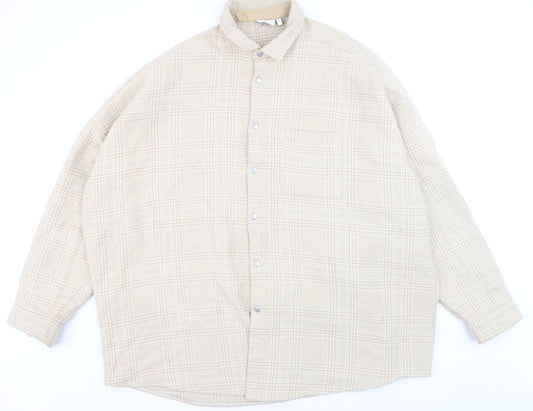 ASOS DESIGN Men's Beige Check Long Sleeve 3XL Relaxed Button-Up Shirt