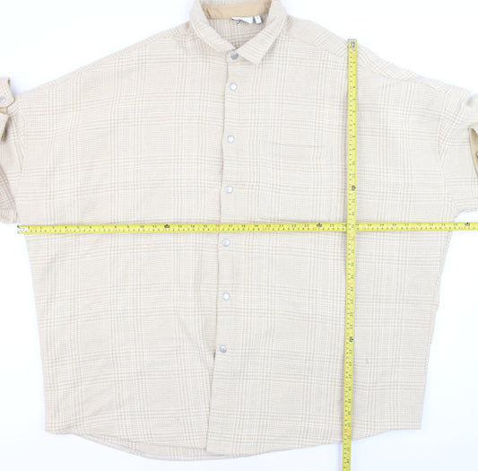 ASOS DESIGN Men's Beige Check Long Sleeve 3XL Relaxed Button-Up Shirt