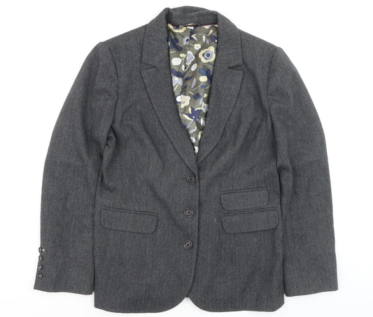 Boden Women Grey Wool Blend Herringbone Blazer Jacket UK 10