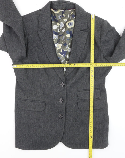 Boden Women Grey Wool Blend Herringbone Blazer Jacket UK 10