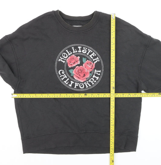 Hollister California Men's Black Sweatshirt Small Crew Neck Floral Graphic