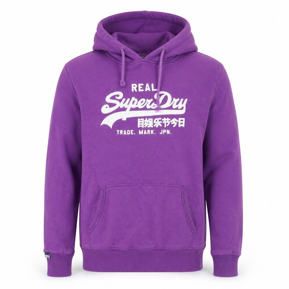 Superdry Men's Purple Pullover Hoodie Medium Graphic Logo Fleece