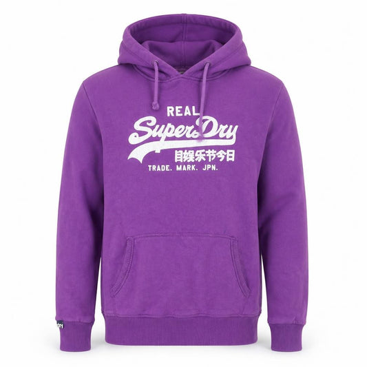 Superdry Men's Purple Pullover Hoodie Medium Graphic Logo Fleece